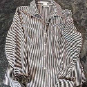 Calvin Klien Women’s Navy Blue And White Long Sleeve Button Down Shirt Size L